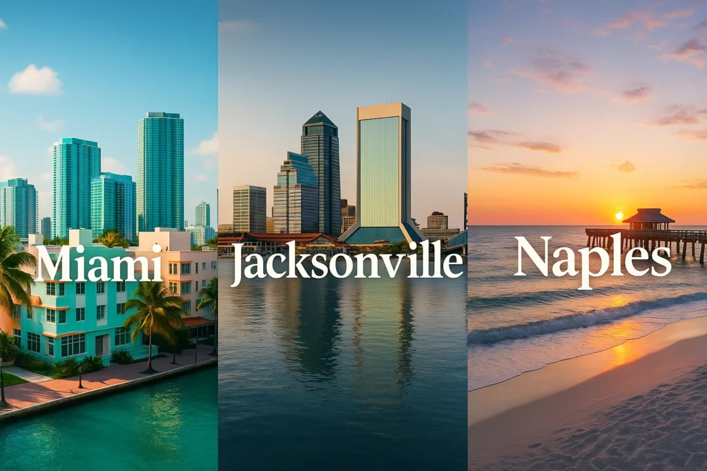 An image featuring miami, jacksonville and Naples for a mobile pet grooming